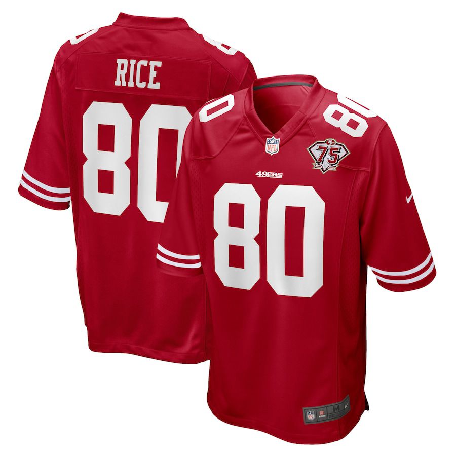 Men San Francisco 49ers 80 Jerry Rice Nike Scarlet 75th Anniversary Game Retired Player NFL Jersey